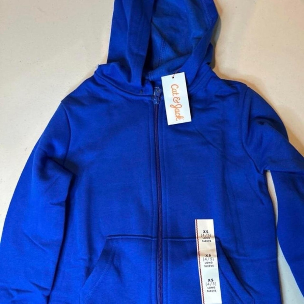 Cat & Jack Boys Royal Blue Zip-Up Hoodie Sweatshirt XS 4/5 NWT